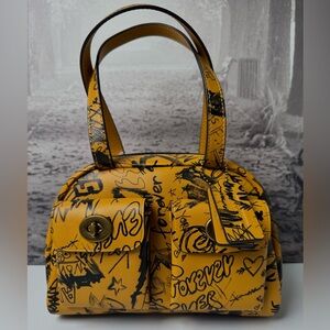 NWT Coach Twin Turnlock Bag 20 with Graffiti Print Leather Ochre Multi CDB72